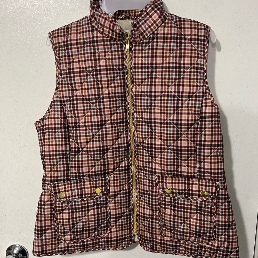 Plaid Quilted Vest with Pockets